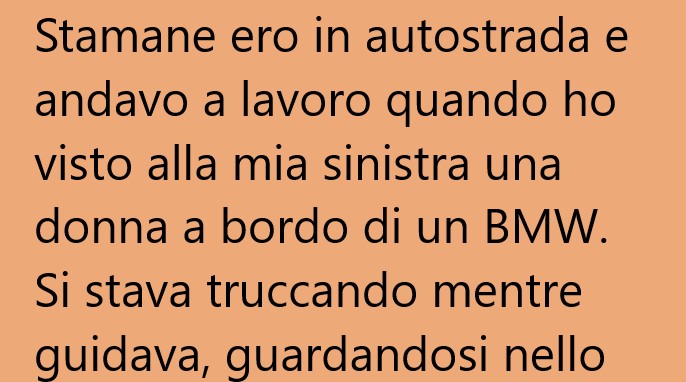 .. quando ho visto alla mia sinistra una donna a bordo di un BMW…(Barzelletta)